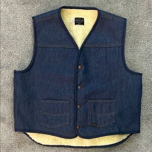 Vintage Sears Roebucks Blue Denim Vest With Sherpa Lining Size XL